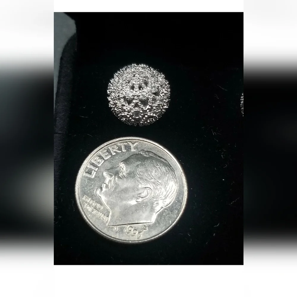 ORROUS & CO 18k White Gold Plated Cubic Zirconia Princess Ball Studs Reversible - Picture 5 of 8